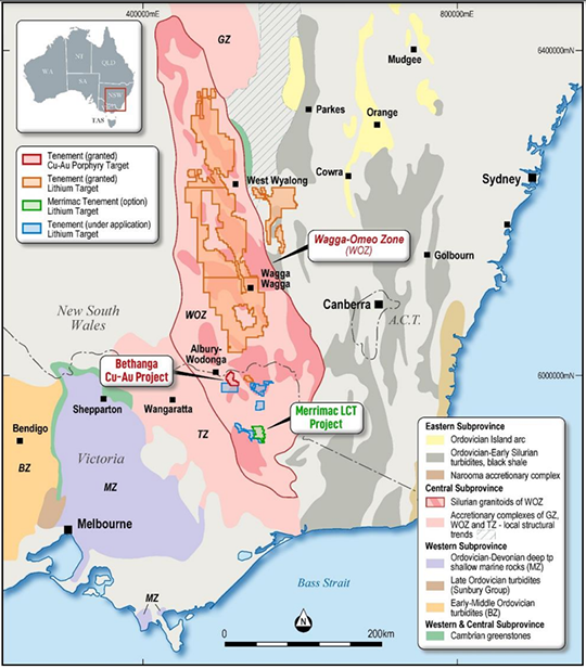 Figure 1: Nexus Critical Minerals Projects Location over Geology