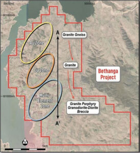 Figure 2: Bethanga Project map illustrating elemental and lithological zonation